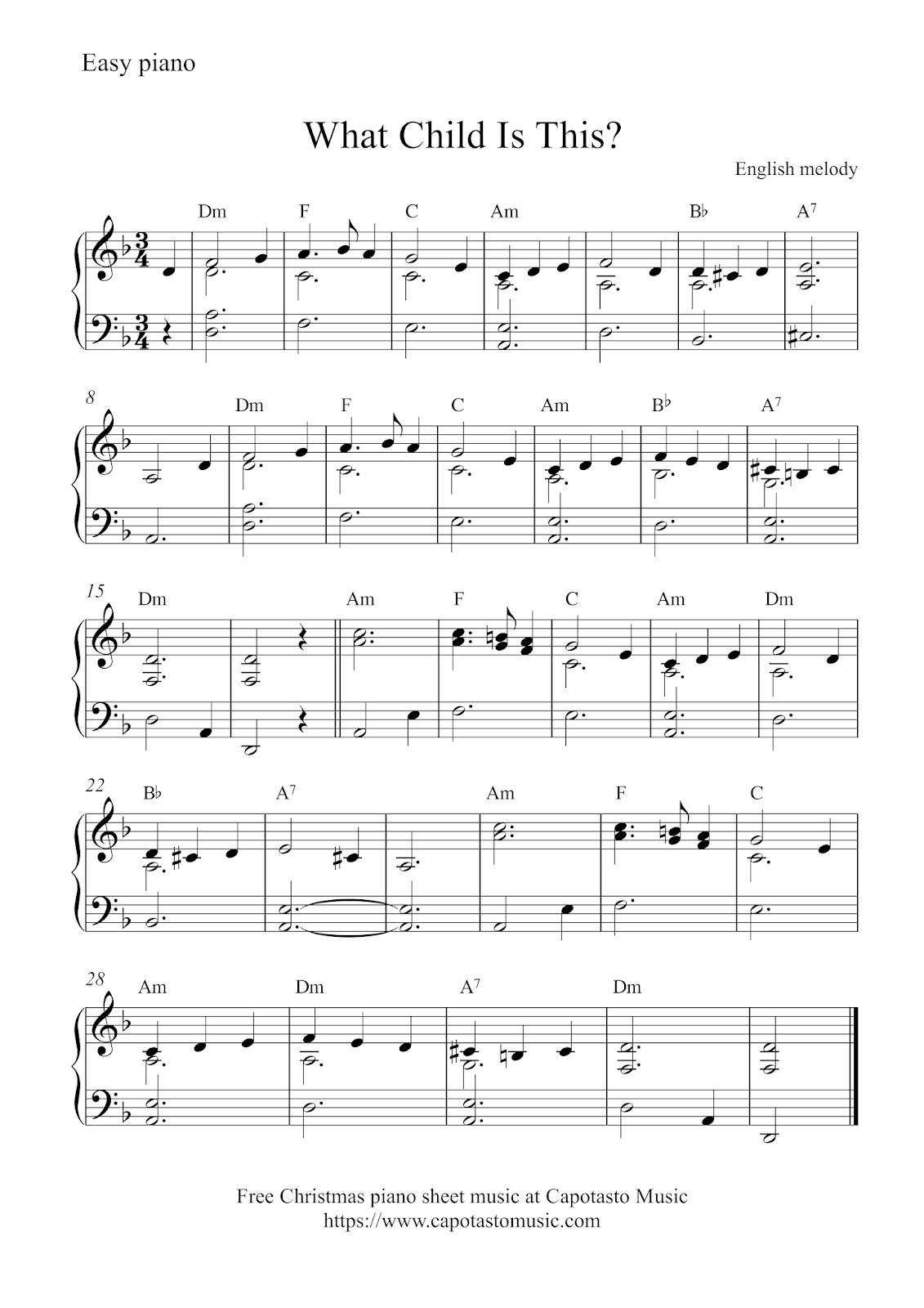 Free Easy Christmas Piano Sheet Music | What Child Is This? - Free Printable Christmas Music Sheets Piano