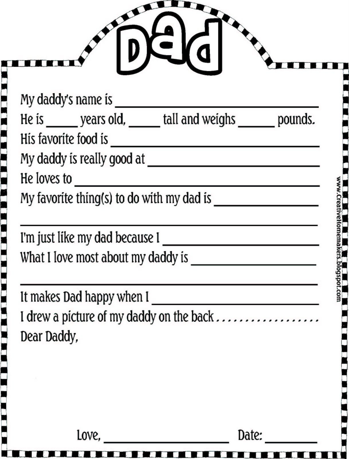 Free Father's Day Printable From The Creative Homemaker | Father's - Free Preschool Fathers Day Printables