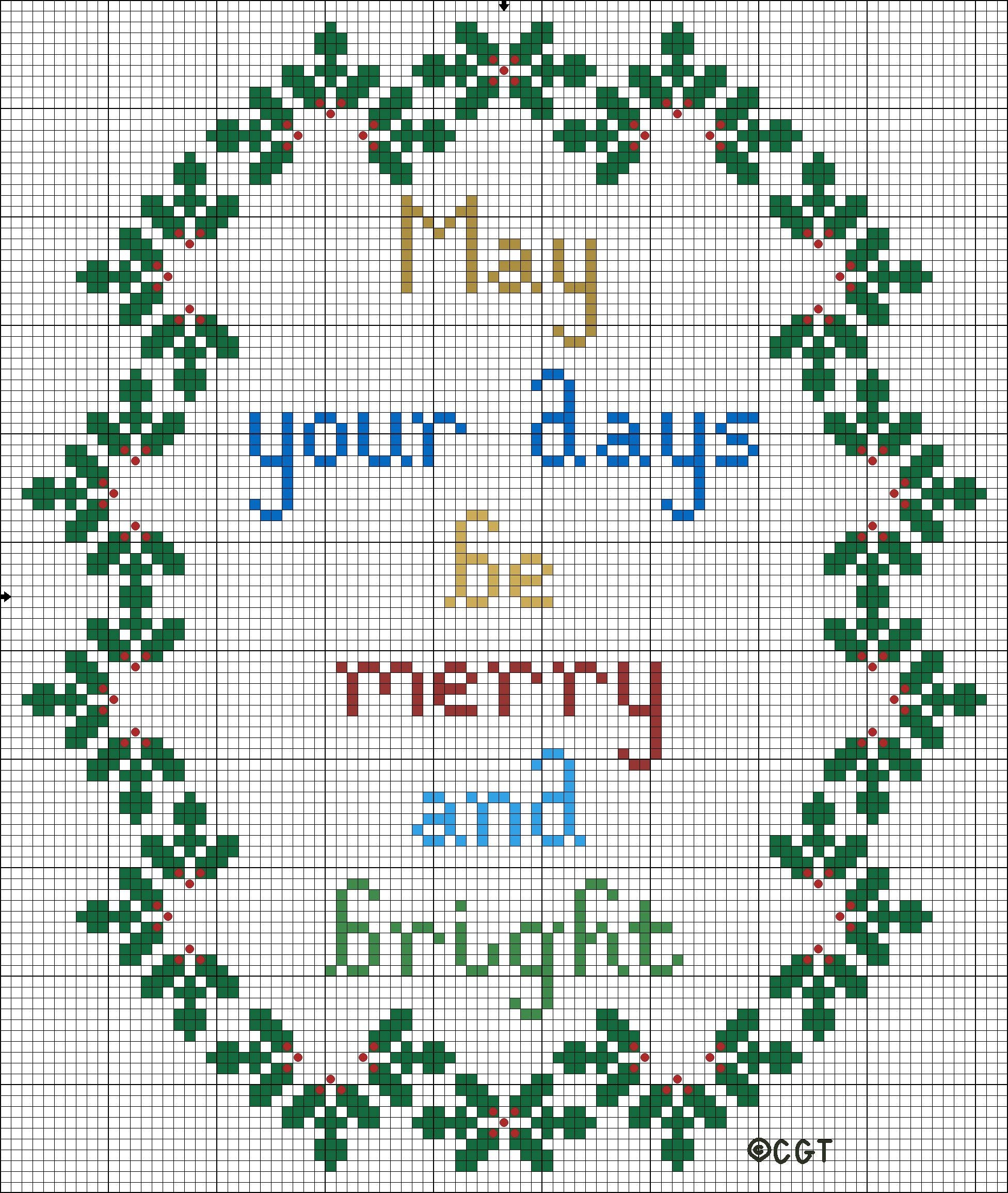 Free Merry And Bright Christmas Cross Stitch Pattern | Cross Stitch - Free Printable Cross Stitch