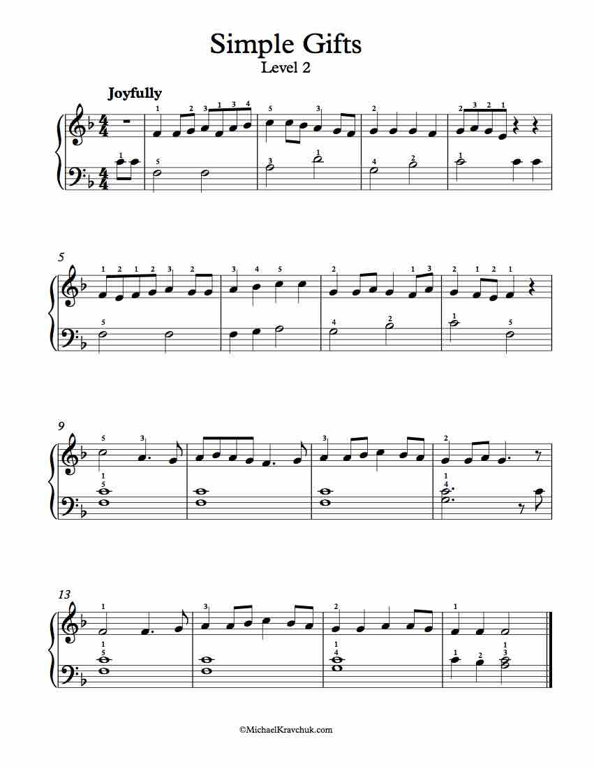 Free Piano Arrangement Sheet Music - Simple Gifts - Free Printable Piano Pieces
