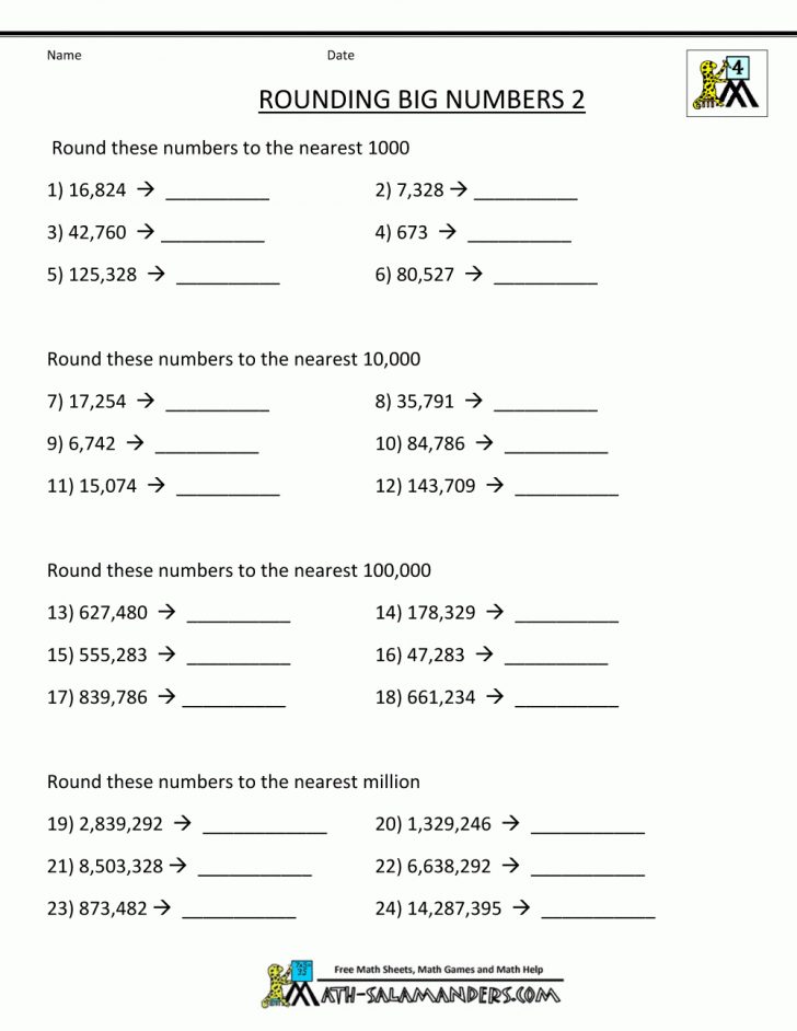 Free Printable 4Th Grade Rounding Worksheets