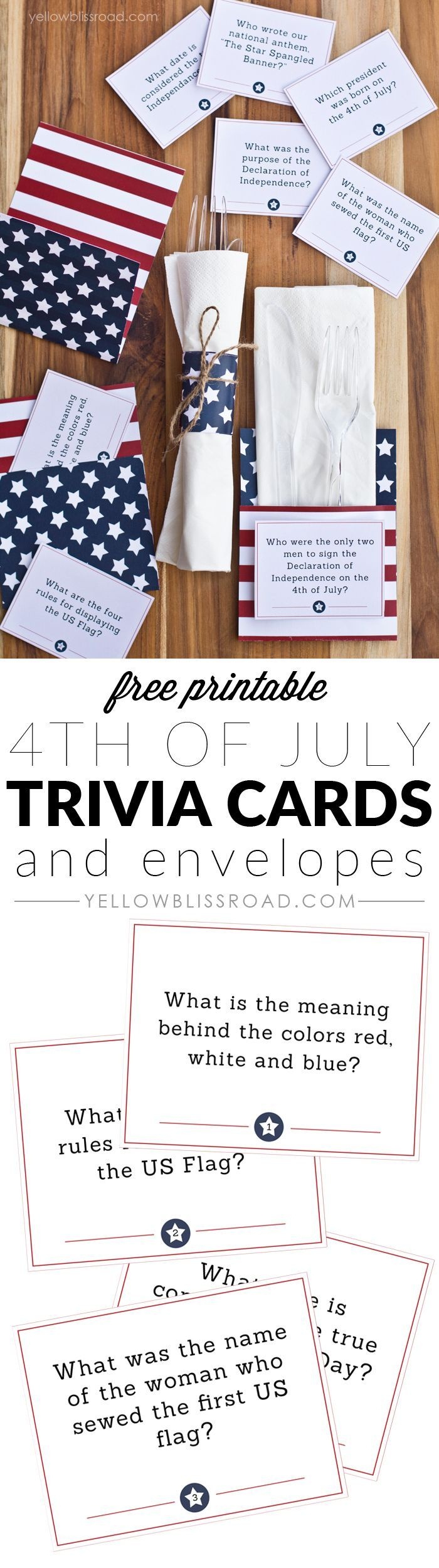 Free Printable 4Th Of July Trivia Cards &amp;amp; Utensil Holders | Best Of - Free Printable 4Th Of July Trivia Questions And Answers