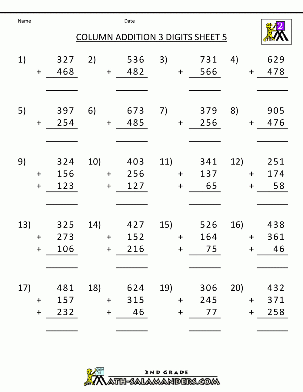 Free Printable Addition Worksheets 3 Digits - Homeschooling Paradise Free Printable Math Worksheets Third Grade