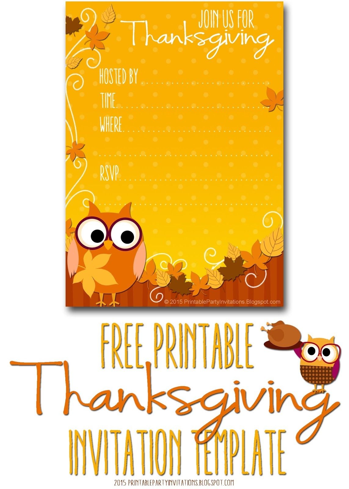 Free Printable Autumn Owl Thanksgiving Invitation Template | Party - Free Printable Thanksgiving Dinner Invitation Templates