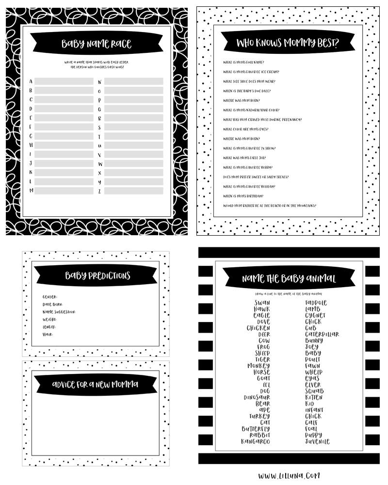 Free Printable Baby Shower Games - 5 Games (In 3 Colors!) | Lil&amp;#039; Luna - Free Baby Shower Printables