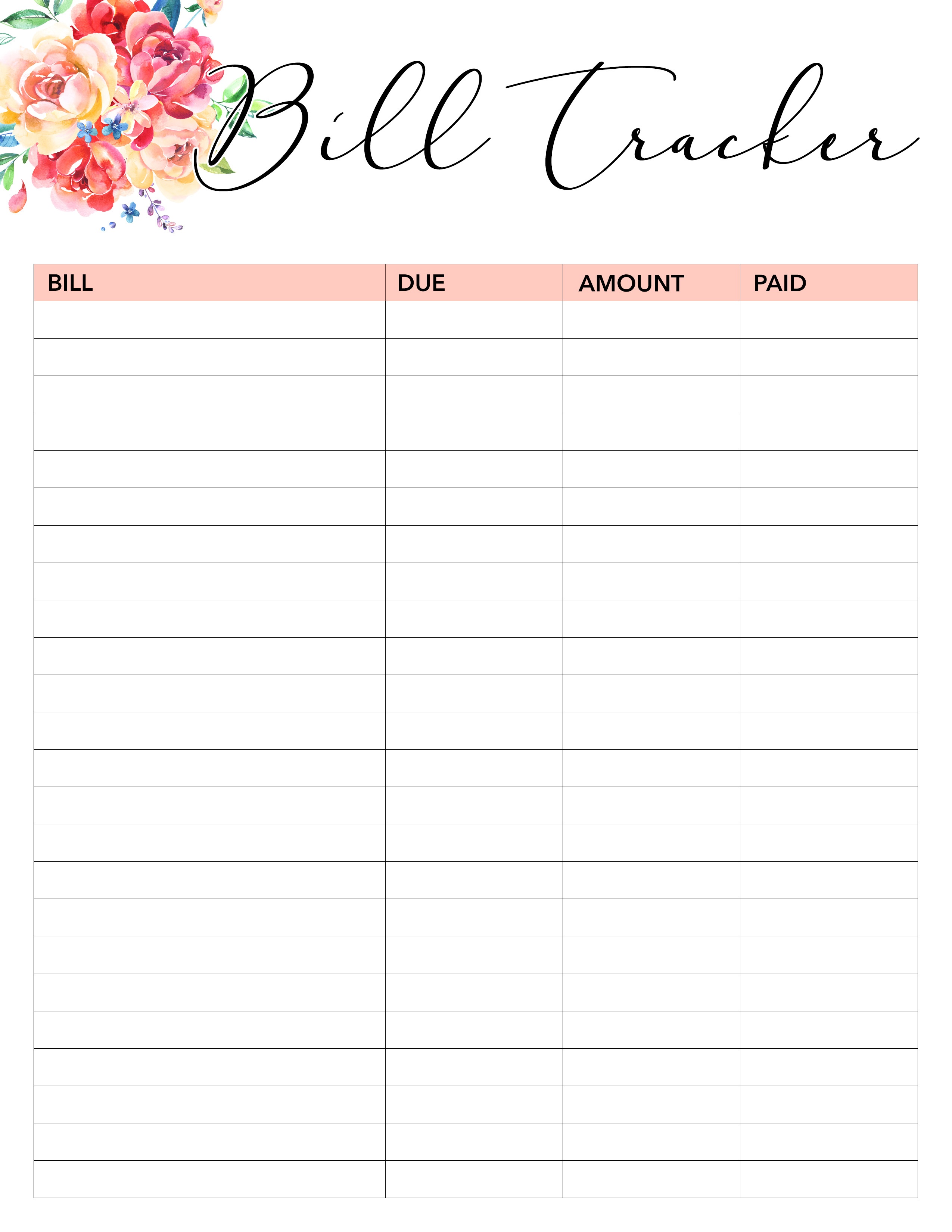Free Printable Bill Tracker (74  Images In Collection) Page 1 Free