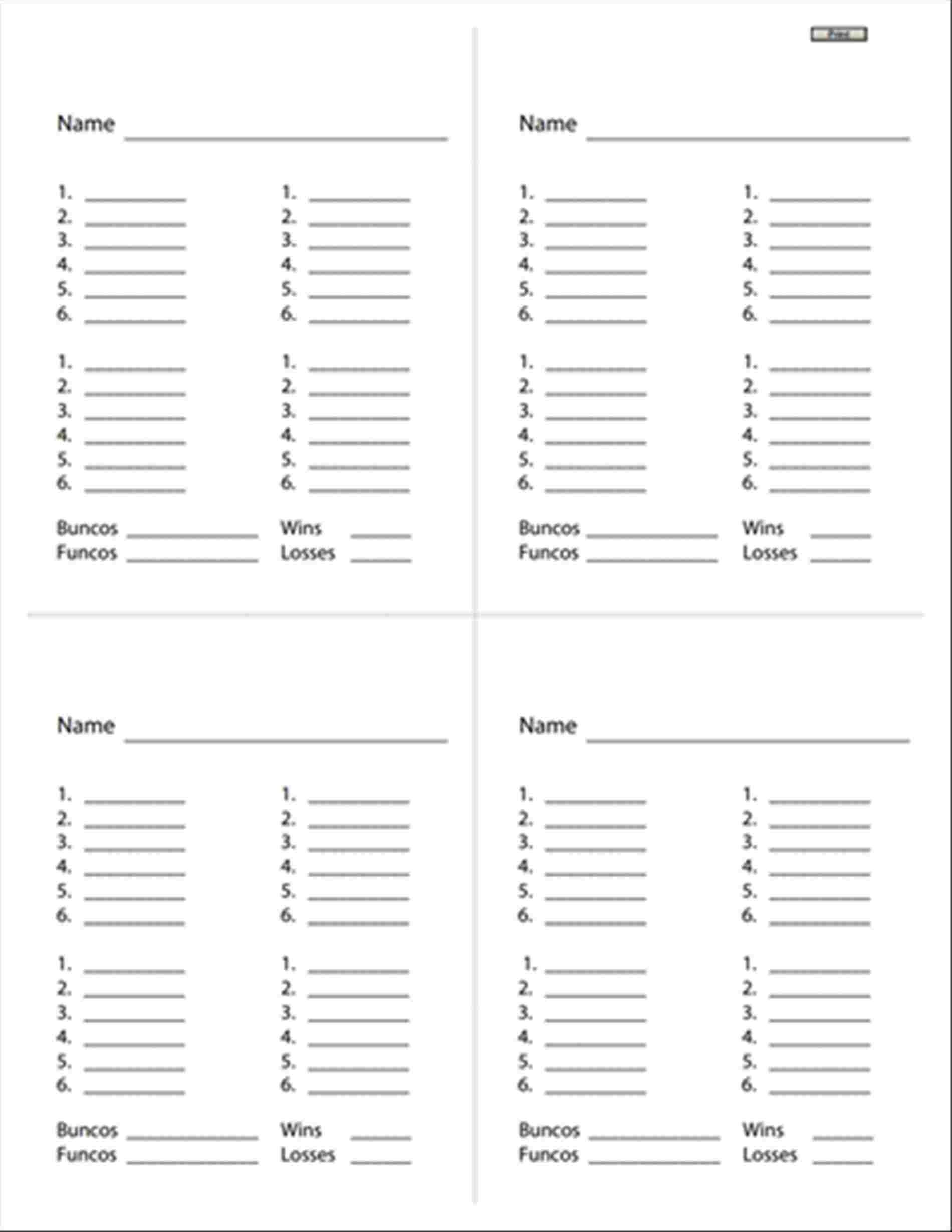 Printable Bunco Score Sheets