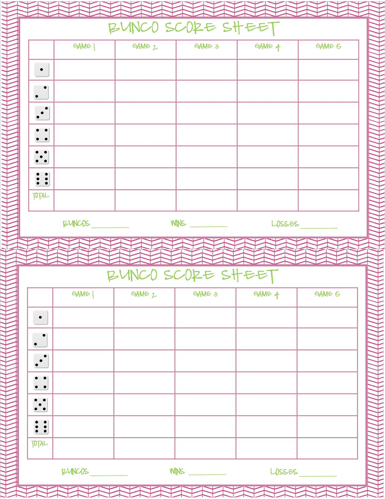 Printable Bunco Sheets Printable World Holiday