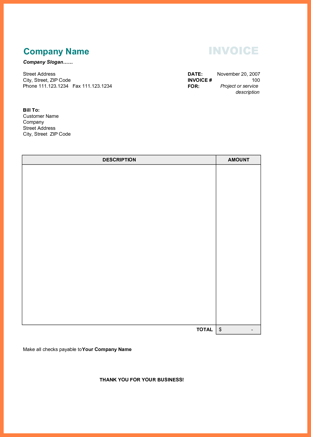 Free Printable Business Invoice Template - Invoice Format In Excel - Free Printable Blank Invoice Sheet