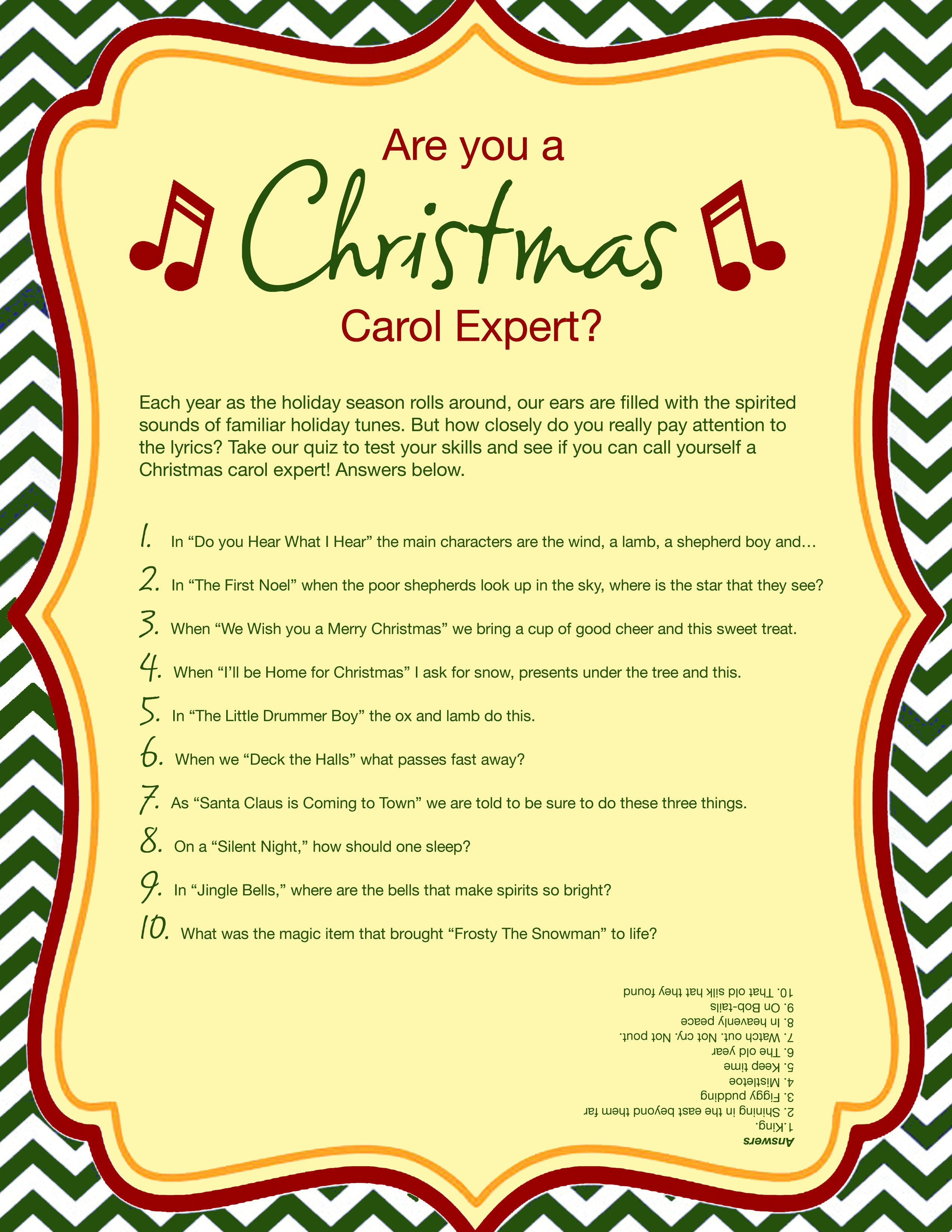 Free Printable Christmas Carol Quiz - American Greetings - Free Printable Christmas Song Quiz