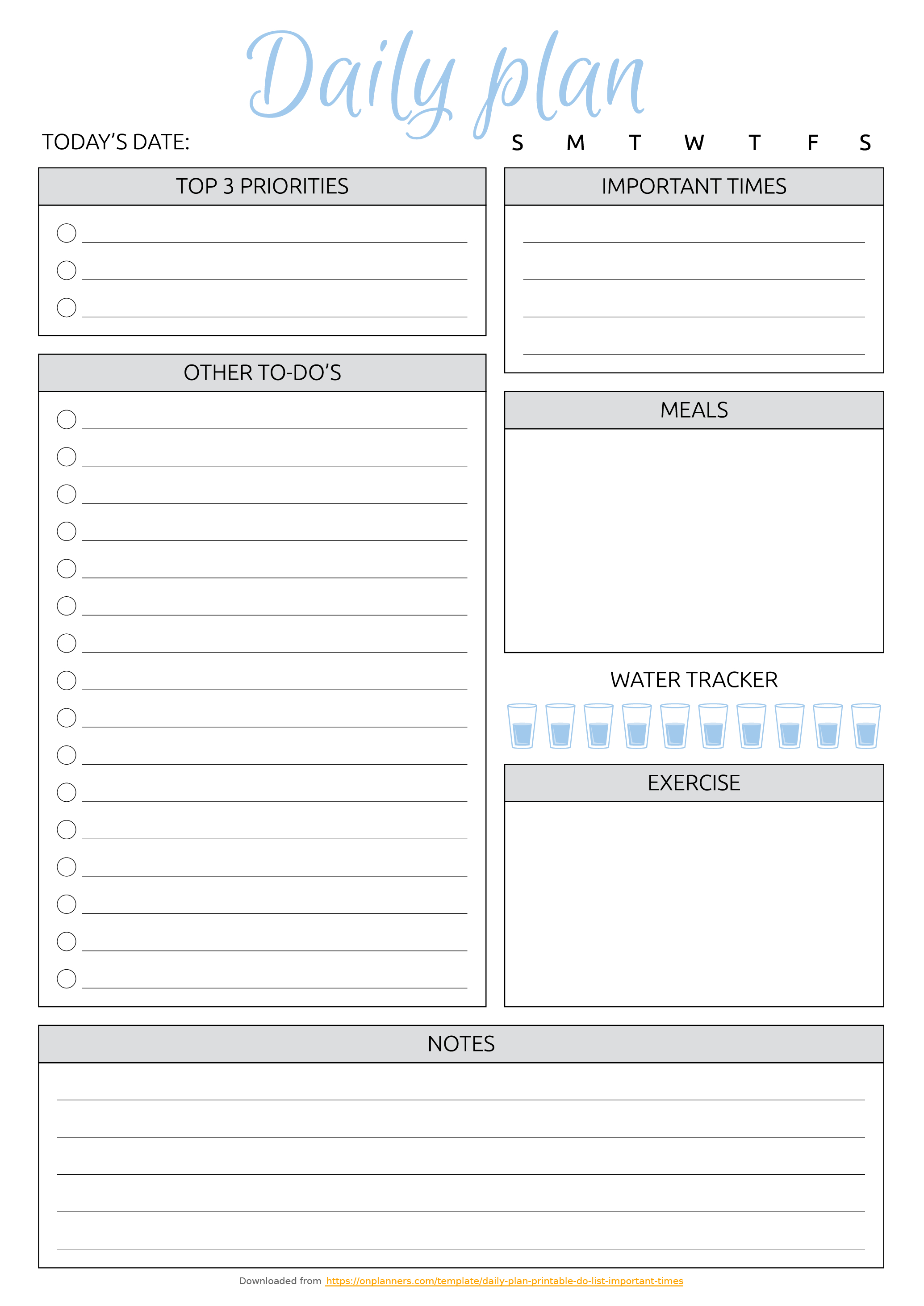 Free Printable Daily Plan With To-Do List &amp;amp; Important Times Pdf Download - Weekly To Do List Free Printable