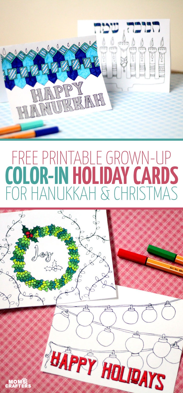 Free Printable Holiday Cards Adult Coloring Pages - Hanukkah + Christmas - Free Printable Holiday Cards