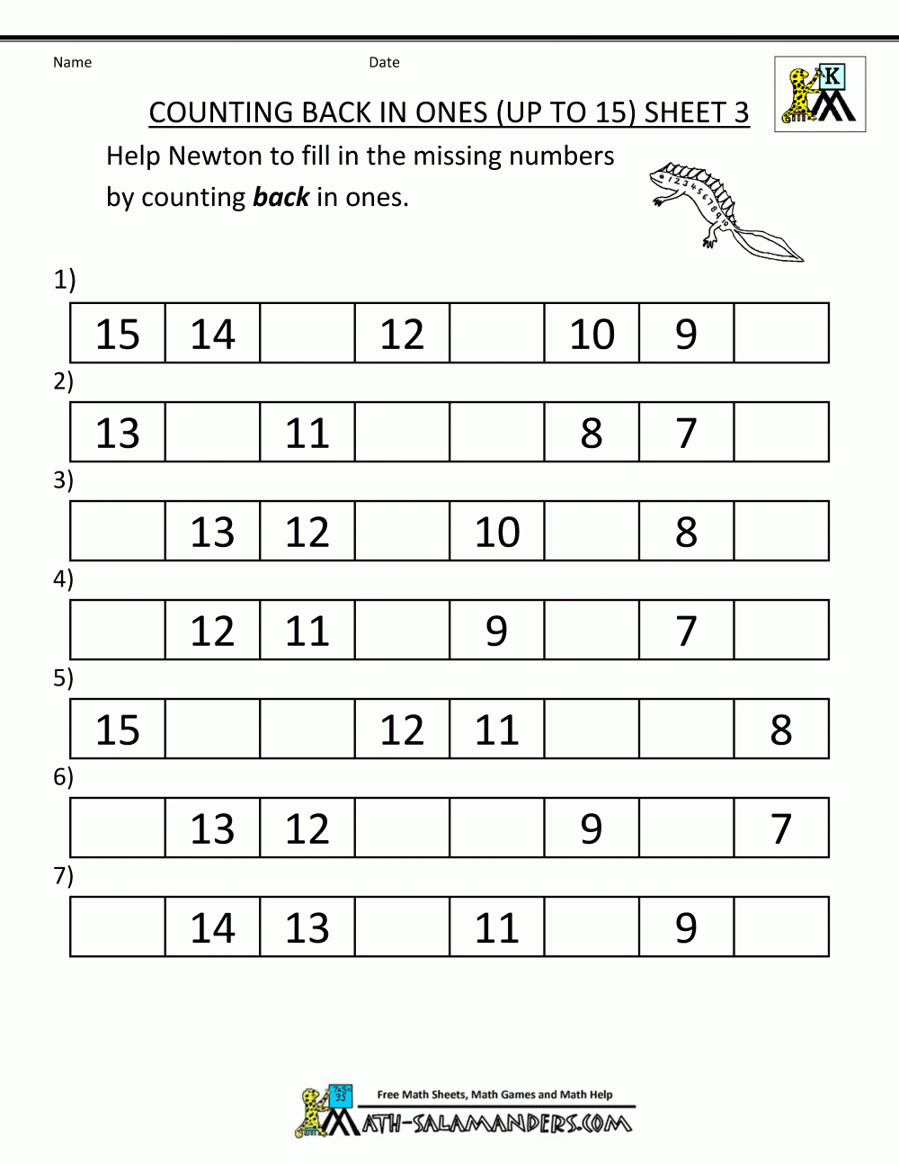 Free Printable Kindergarten Math Worksheets Counting Back In 1S To - Free Printable Kinder Math Worksheets