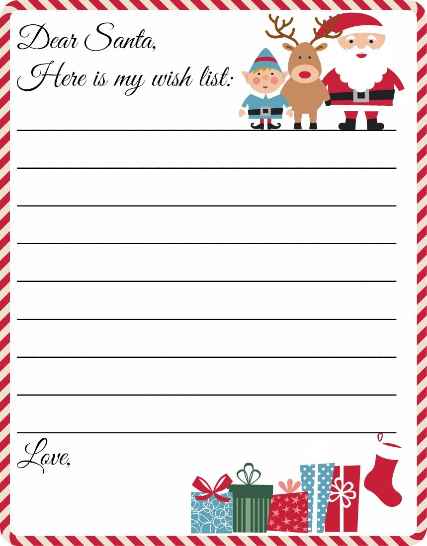 Free Printable Letter To Santa Template ~ Cute Christmas Wish List - Free Printable Christmas Wish List