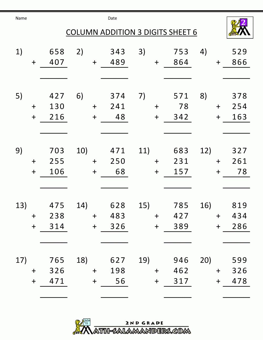 Free-Printable-Math-Worksheets-Column-Addition-3-Digits-6.gif (1000 - Free Printable Math Worksheets