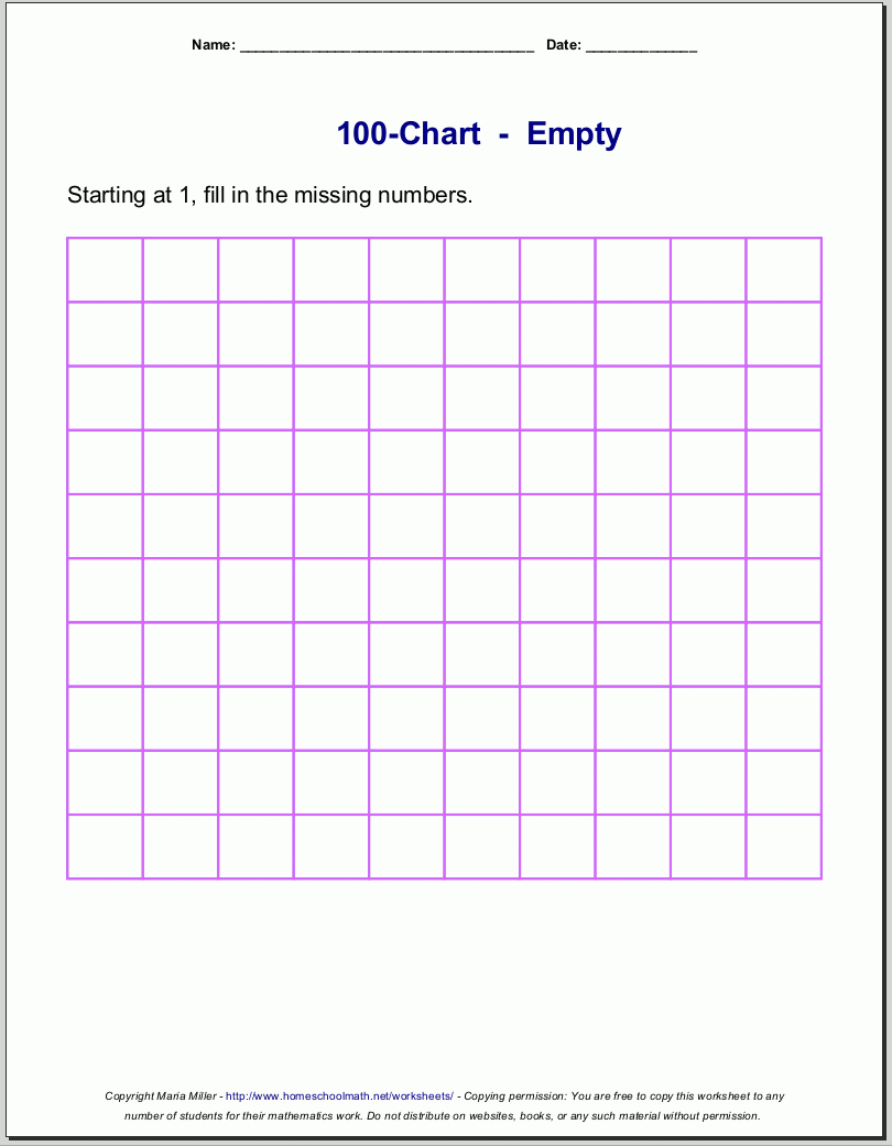 Free Printable Number Charts And 100-Charts For Counting, Skip - Free Printable Numbers 1 50
