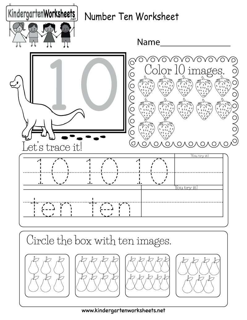 Free Printable Number Ten Worksheet For Kindergarten - Free Printable Number Worksheets