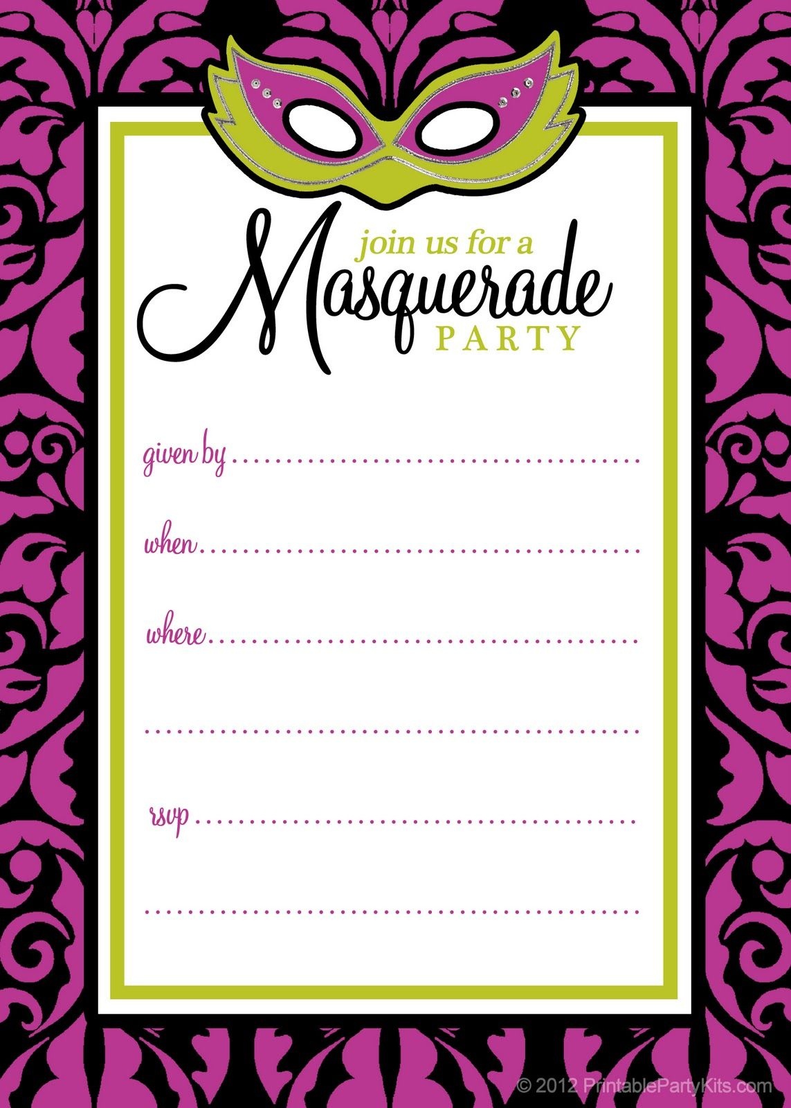 Free Printable Party Invitations: Masquerade Or Mardi Gras Party - Free Printable Masquerade Birthday Invitations