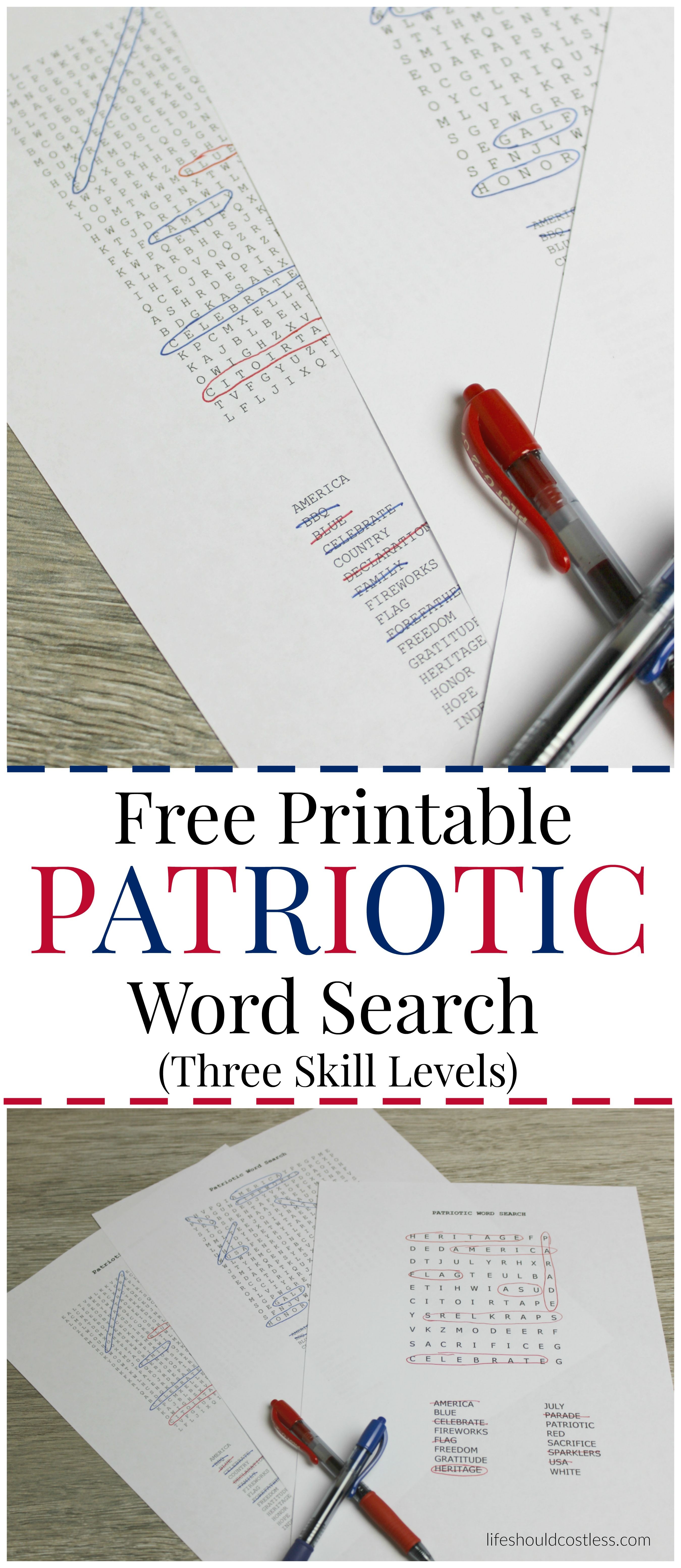 Free Printable Patriotic Word Search, With Three Different Skill - Free Printable Sud