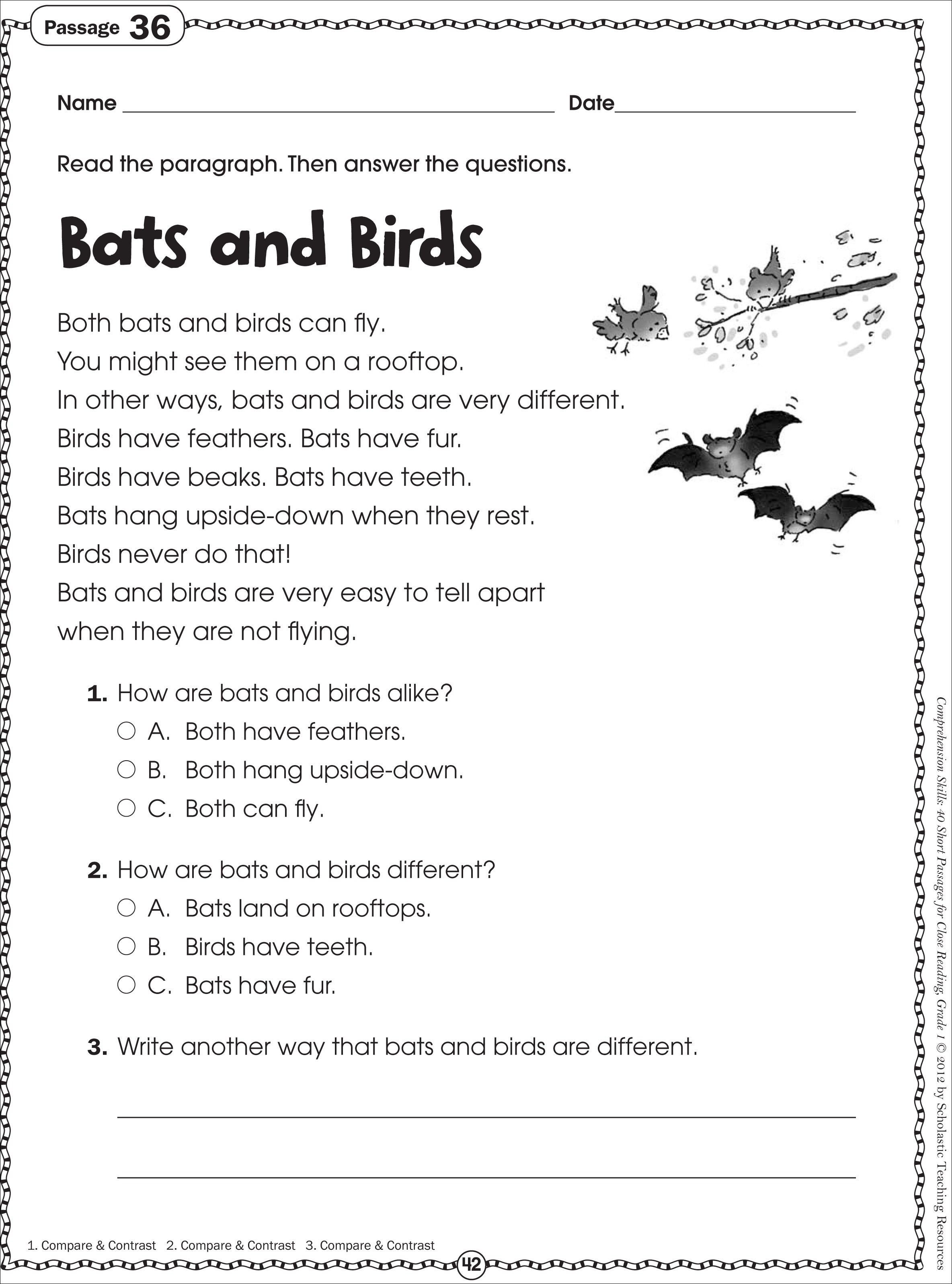 Free Printable Reading Comprehension Worksheets For Kindergarten - Free Printable Short Stories For High School Students