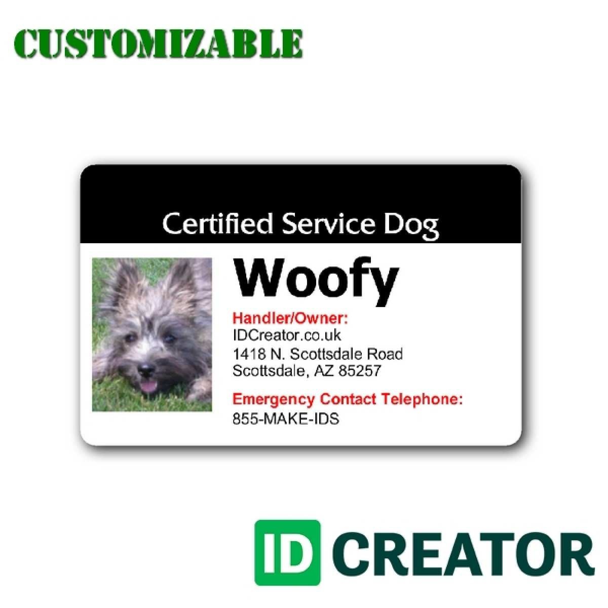 service dog id card template free download