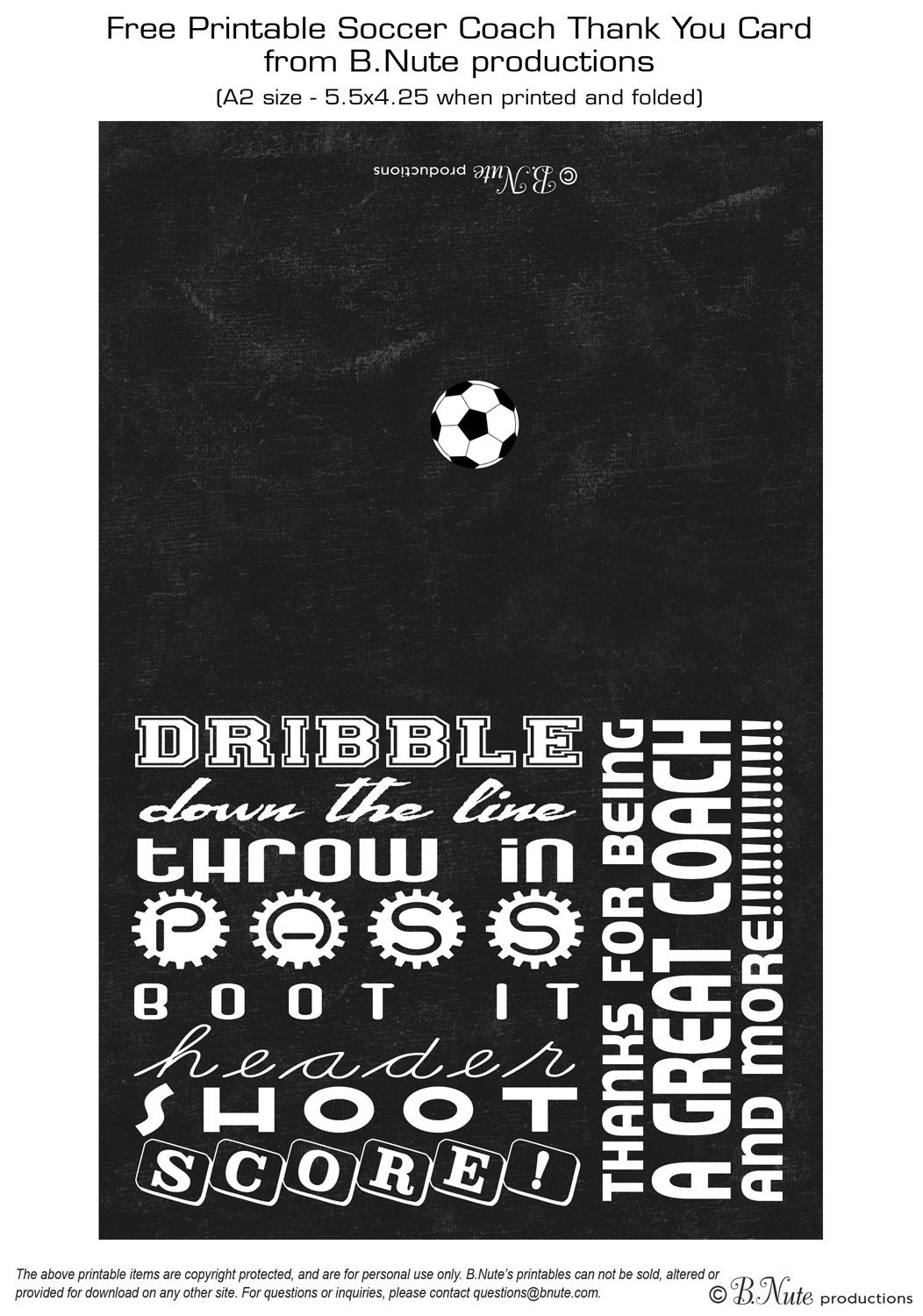 Free Printable Soccer Coach Thank You Card From B.nute Productions - Free Printable Soccer Thank You Cards