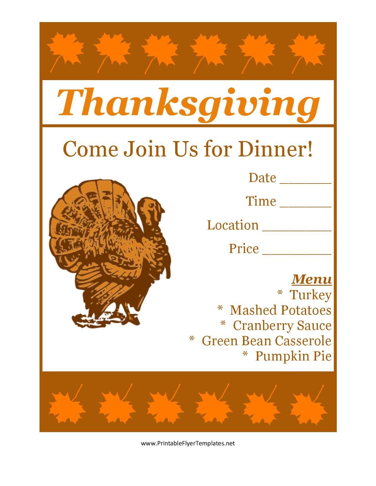 Free Printable Thanksgiving Flyer Invintation Template | Holiday&amp;#039;s - Create Free Printable Flyer