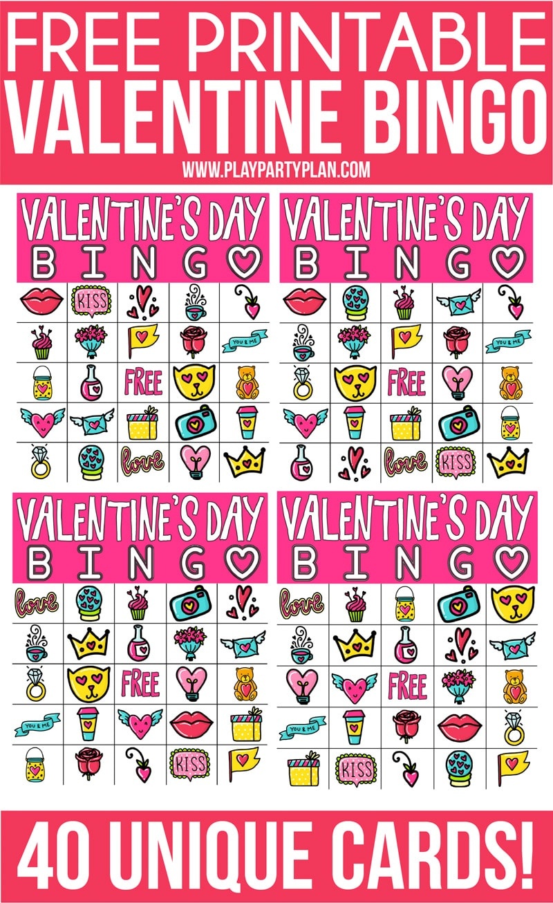 Free Printable Valentine Bingo Cards For All Ages - Play Party Plan - Valentine Bingo Free Printable