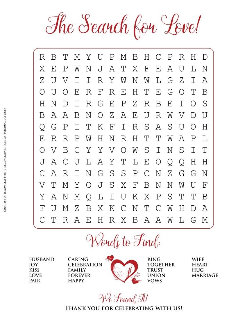 Free Printable - Valentine&amp;#039;s Day Or Wedding Word Search Puzzle In - Free Printable Valentine Word Games