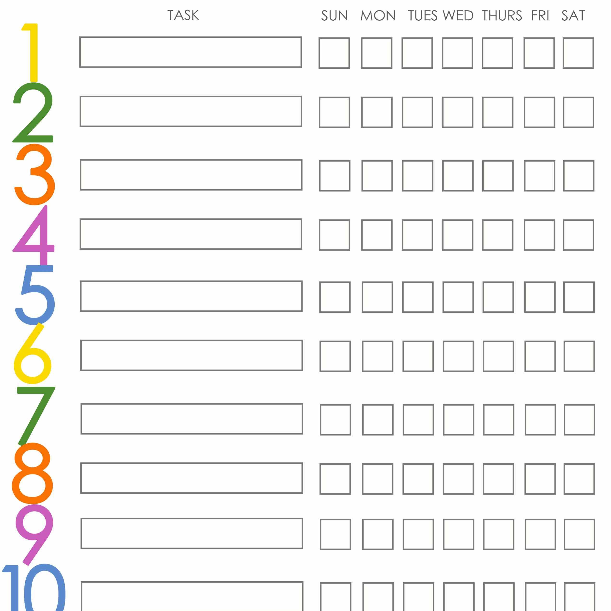 Free Printable Weekly Chore Charts - Free Printable Chore Charts For 10 Year Olds