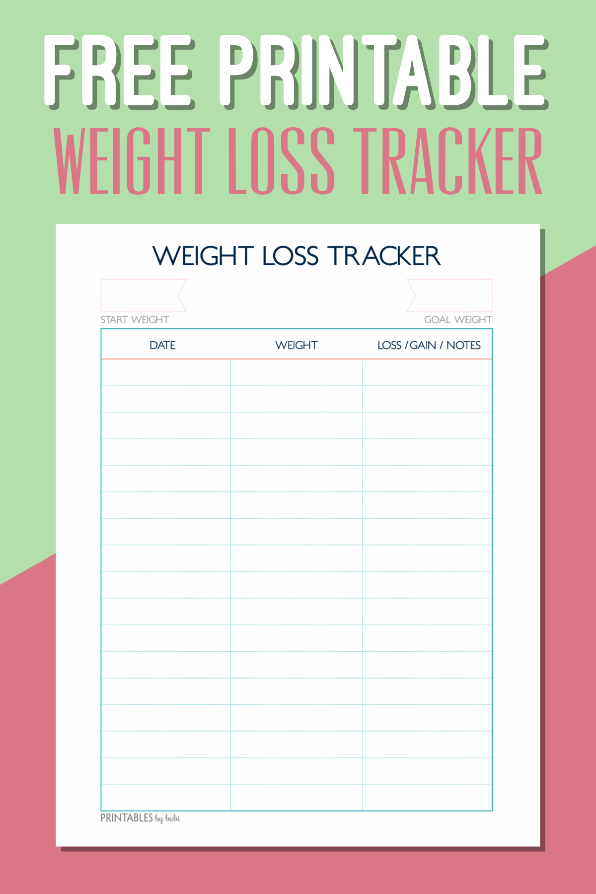 Free Printable Weight Loss Tracker – Instant Download Pdf - Printable Weight Loss Charts Free