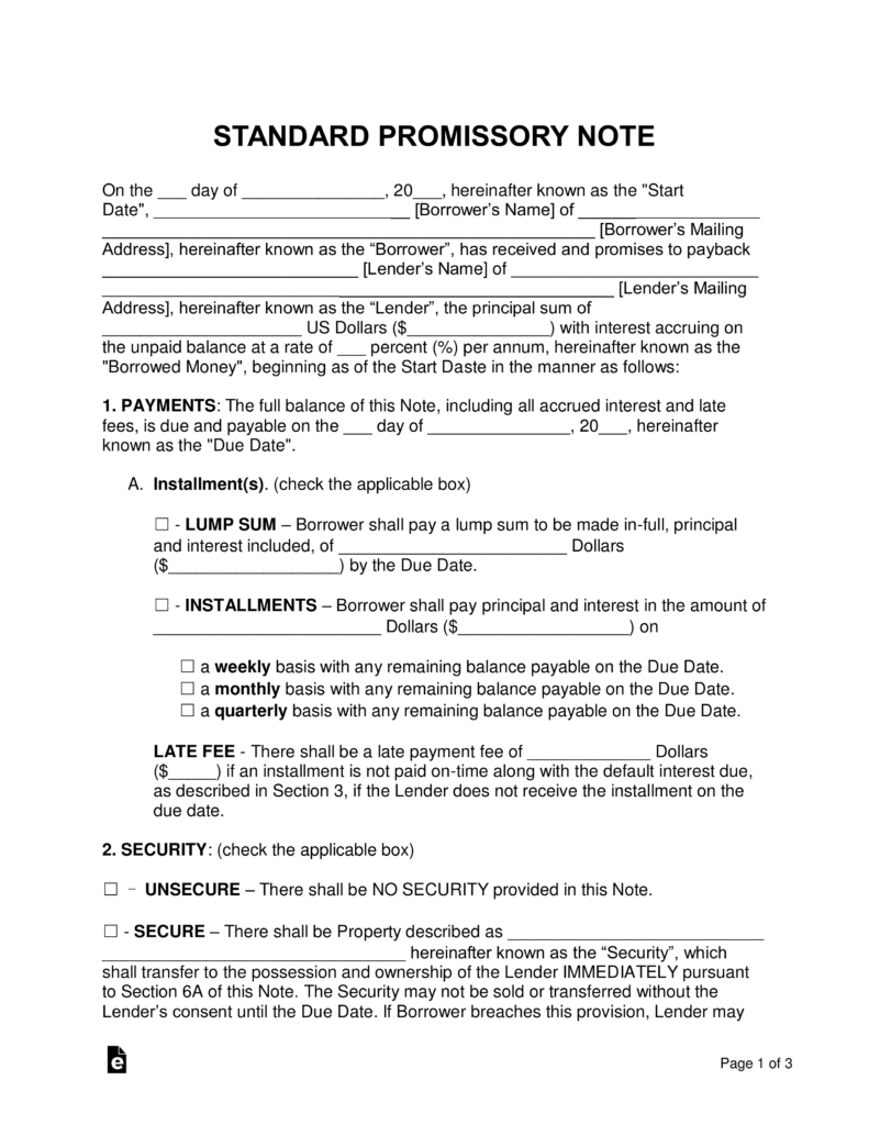 Free Promissory Note Templates - Pdf | Word | Eforms – Free Fillable - Free Printable Promissory Note Pdf