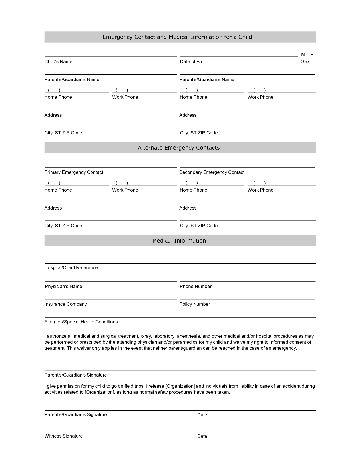 new free emergency contact form template for employees