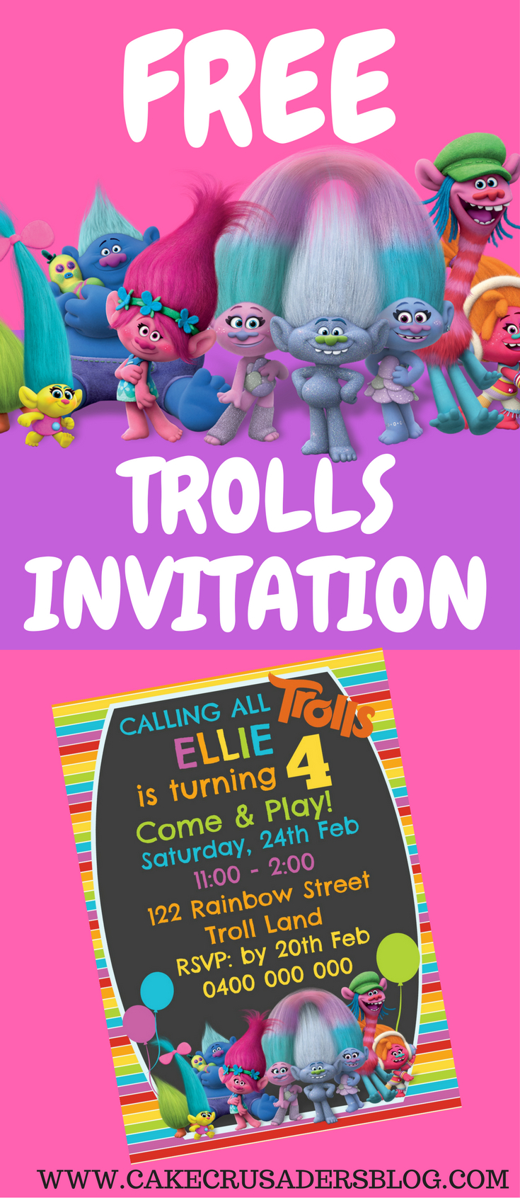 Free Trolls Digital Invitation | Trolls Maia | Birthday Party - Free Trolls Photo Booth Props Printable