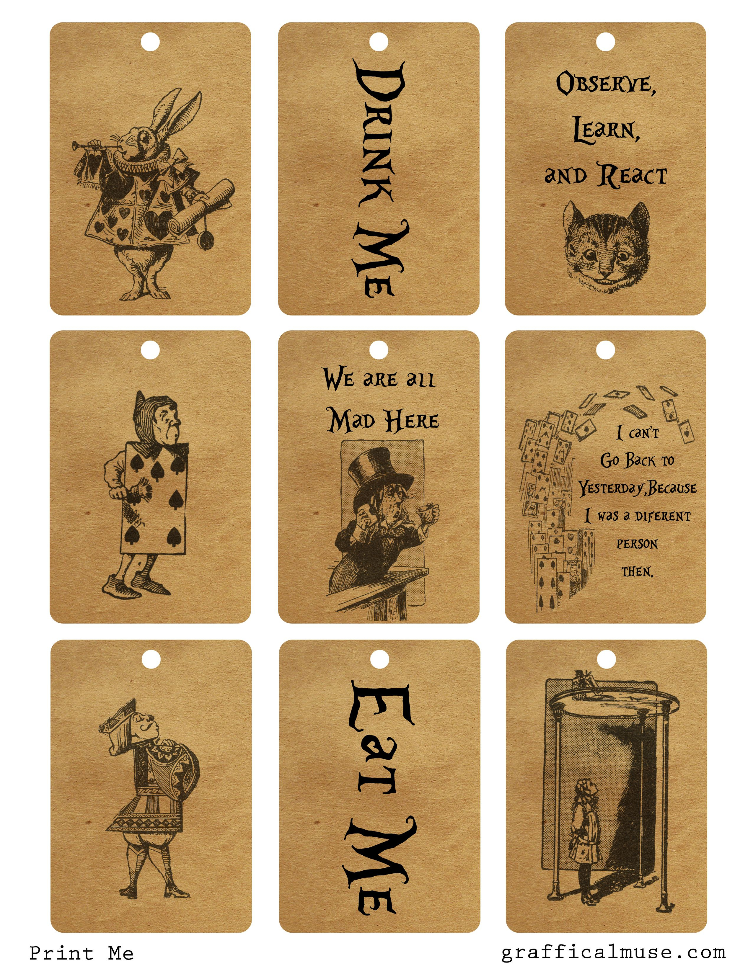 Free Vintage Alice In Wonderland Printable Tags | Mad Hatter | Alice - Alice In Wonderland Signs Free Printable