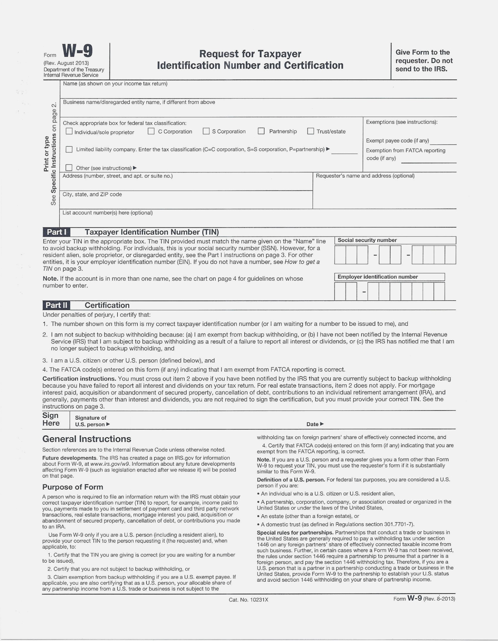 W9 Form Printable 2017 Free