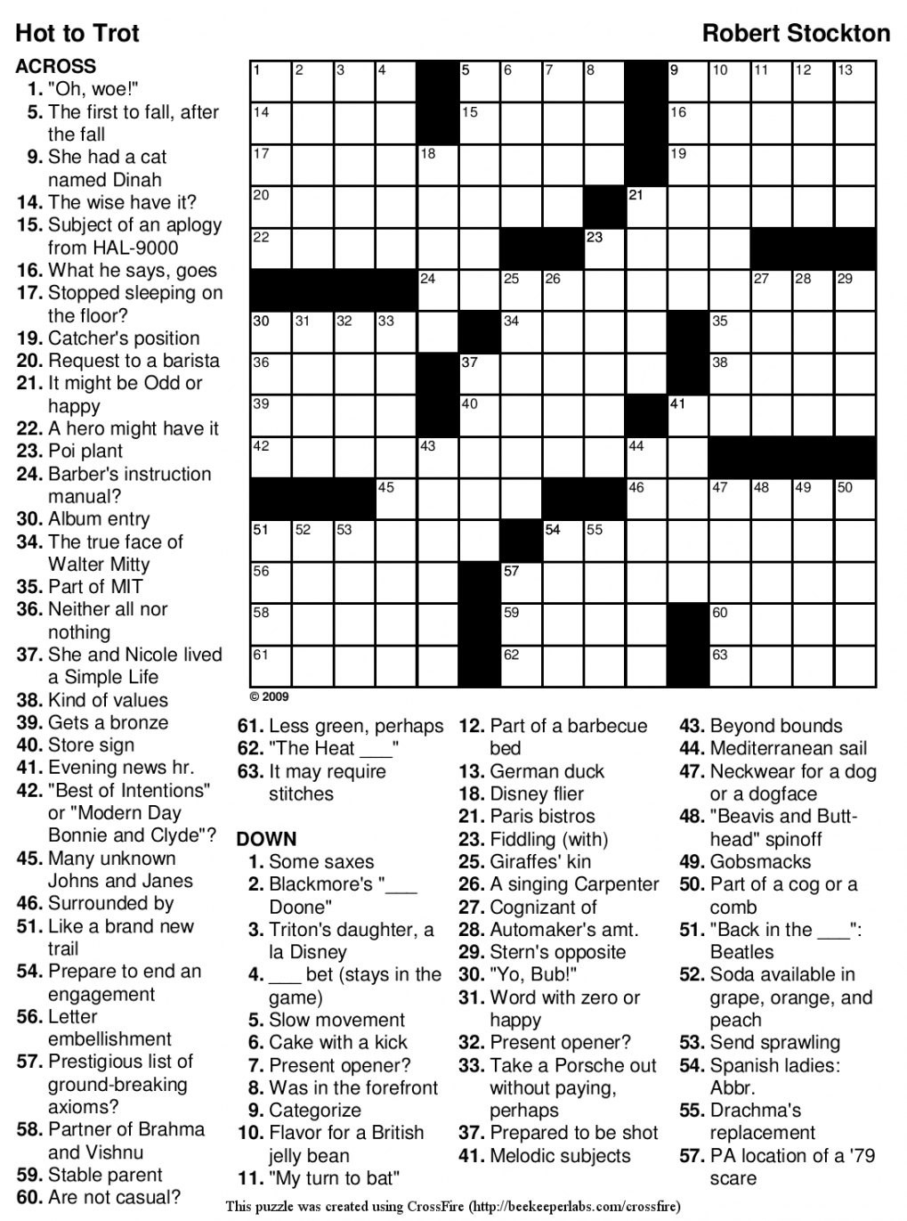 General Knowledge Free Easy Printable Crossword Puzzles For Adults
