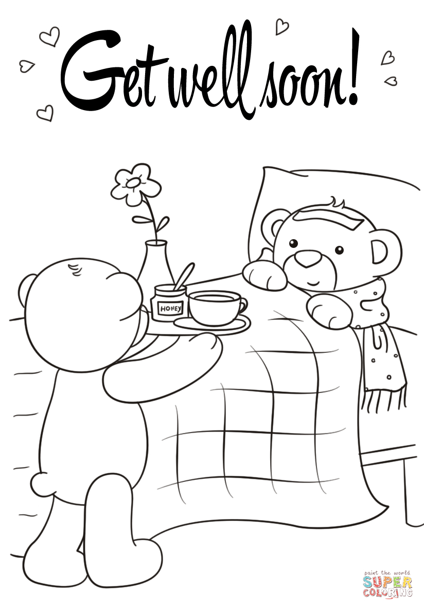 Cute Get Well Soon Coloring Page Free Printable Pages Download Cards