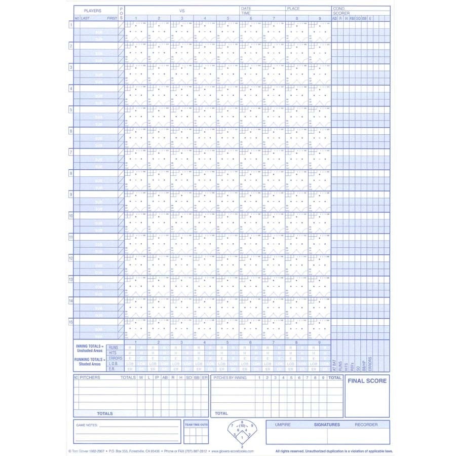 Glover&amp;#039;s Baseball/softball Short Form Scorebook | Sports Advantage - Softball Scorebook Printable Free