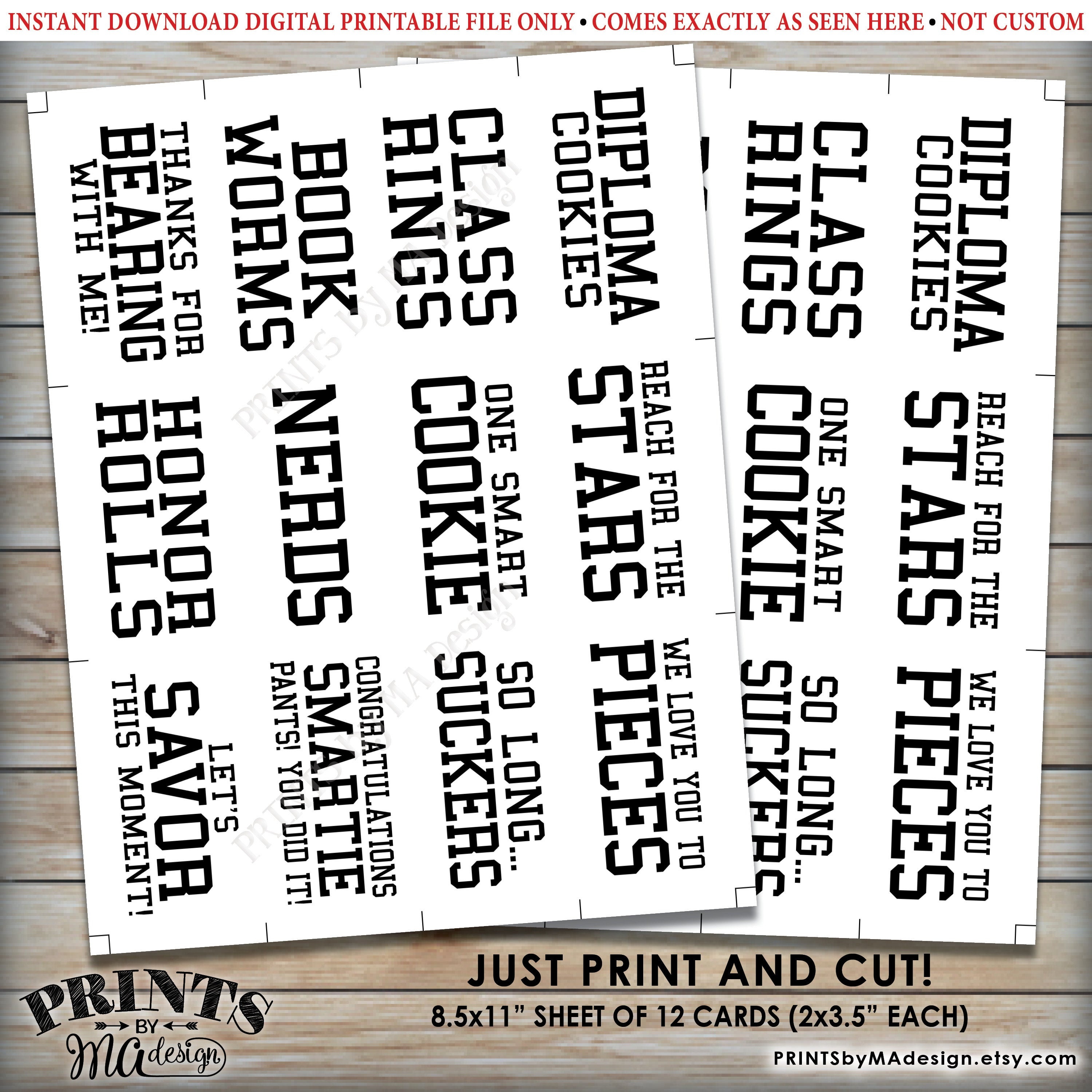 Graduation Party Candy Signs, Candy Bar, Candy Buffet, Smartie - Free Printable Graduation Signs