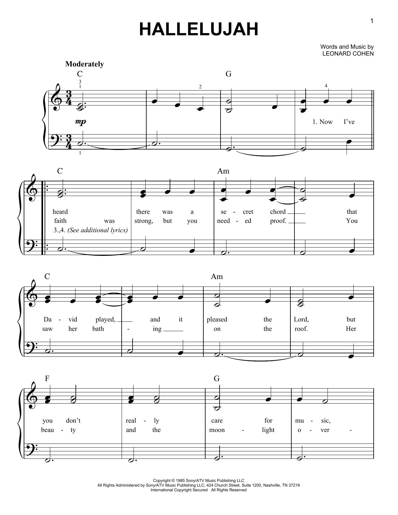 Hallelujah (Easy Piano) - Print Sheet Music Now - Hallelujah Easy Piano Sheet Music Free Printable