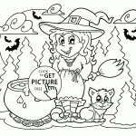 Halloween Witch And Cat Coloring Page For Kids, Printable Free   Free Printable Pictures Of Witches