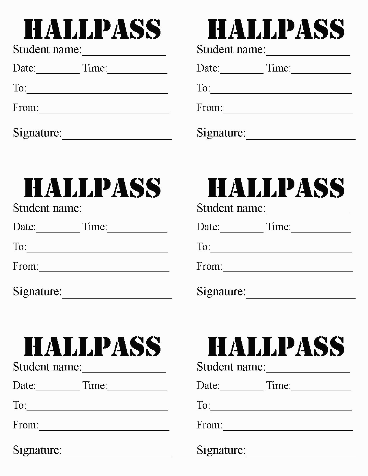 Free Hall Pass Template Word Document