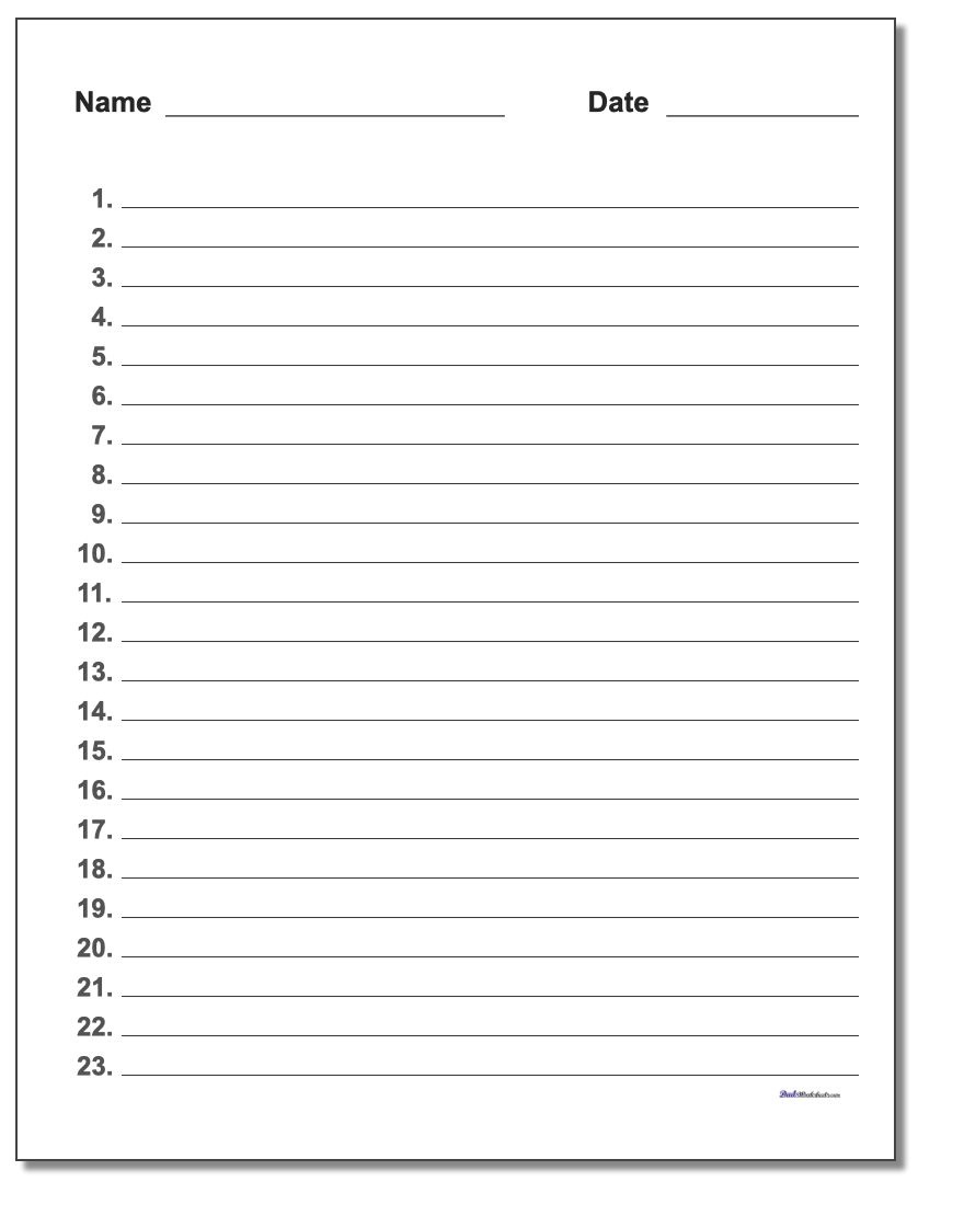 Numbered Lined Paper Template Printable Pdf Form Handwriting Paper