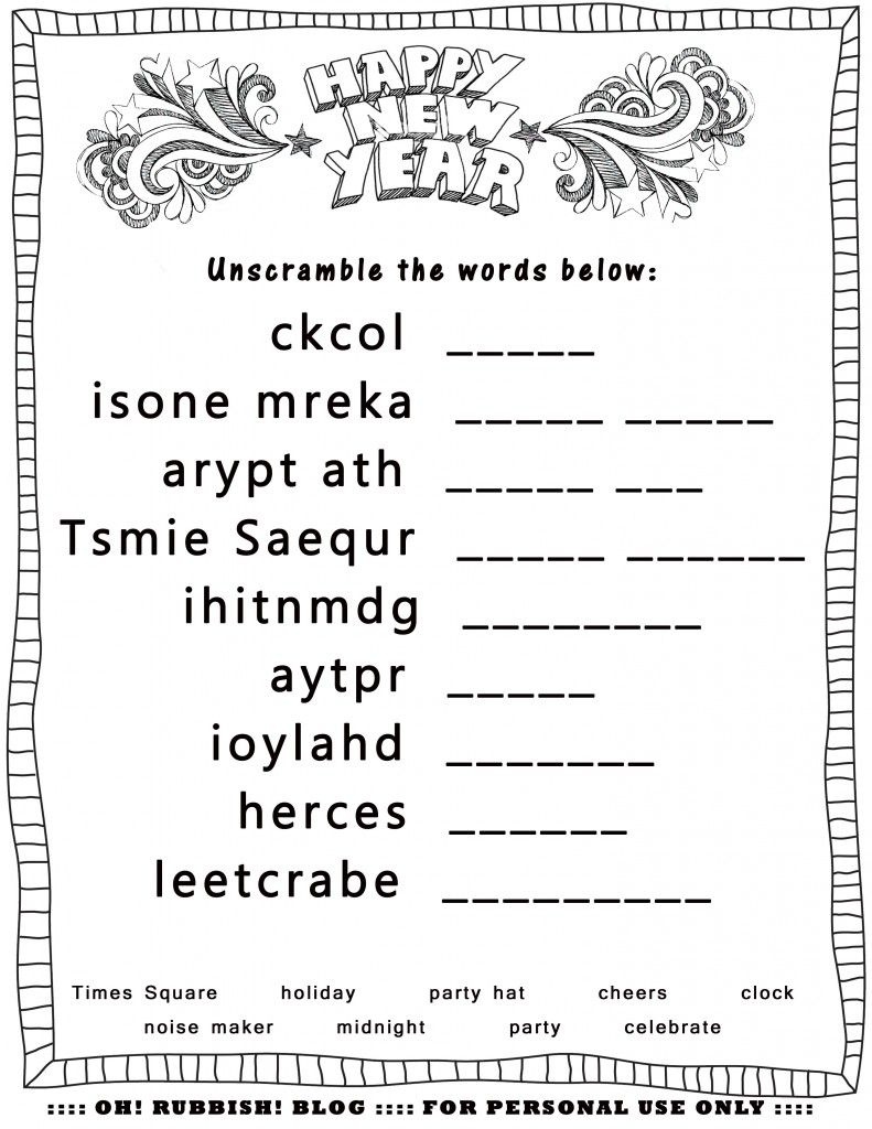 Happy New Year Unscrambleoh! Rubbish! Blog | Lil Brains: First - Free Word Scramble Maker Printable