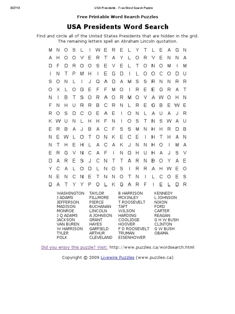 Hard_Usa Presidents - Free Word Search Puzzle - Docshare.tips - Free Printable Word Searches Hard