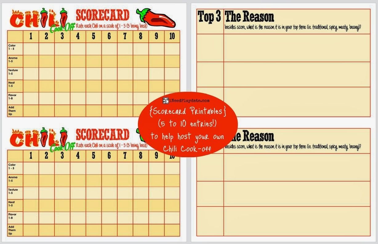 Pdf Free Printable Chili Cook Off Scorecards