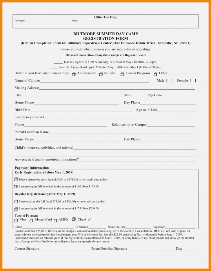 Free Printable Summer Camp Registration Forms