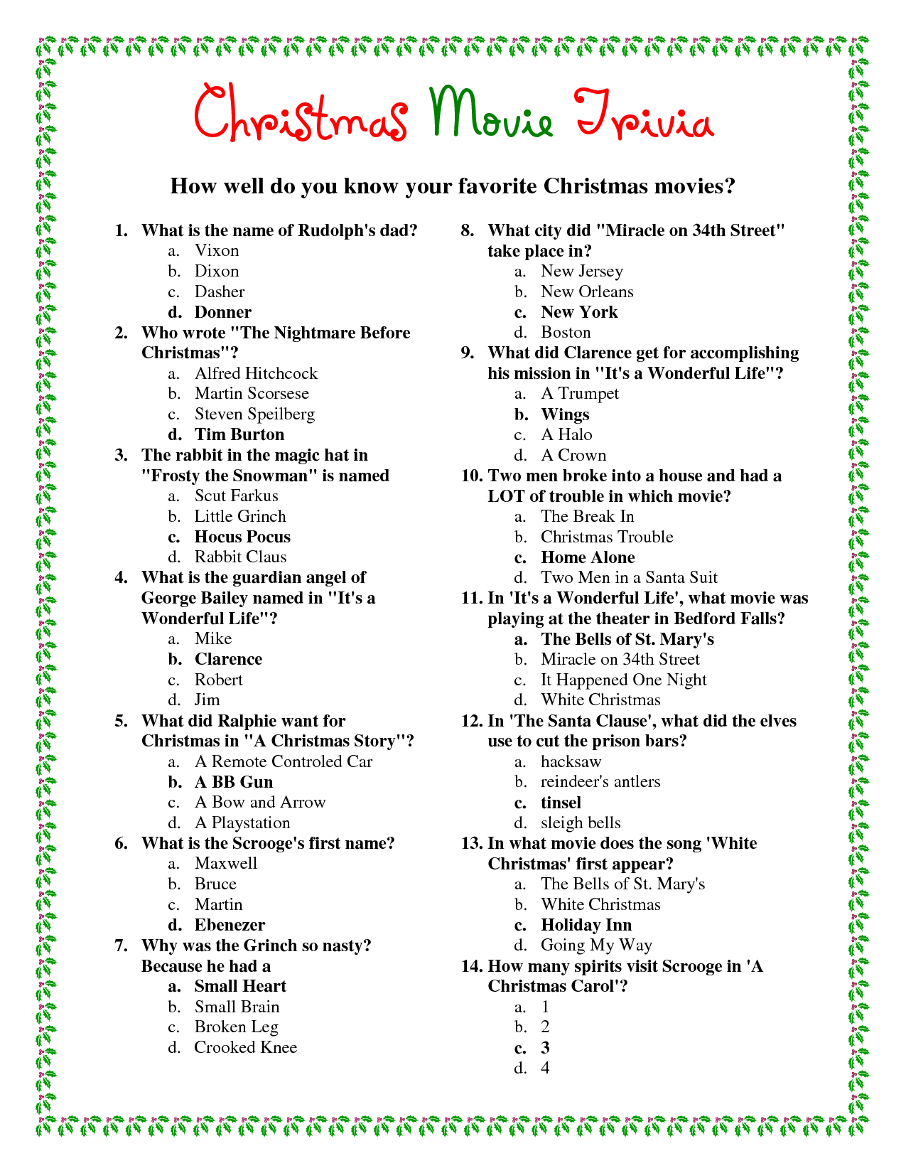 Ideas Collection Easy Christmas Trivia Questions And Answers - Free Printable Christmas Trivia Quiz