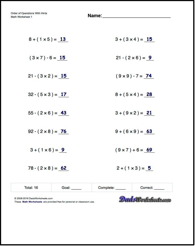 If You Are Looking For Order Of Operations Worksheets That Test Your - Order Of Operations Free Printable Worksheets With Answers